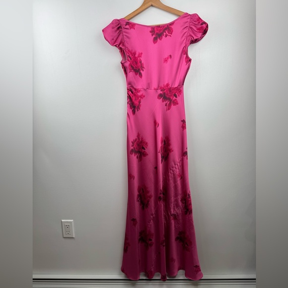 LoveShackFancy Fuchsia Pink Floral Satin Maxi Dress - Picture 2 of 9